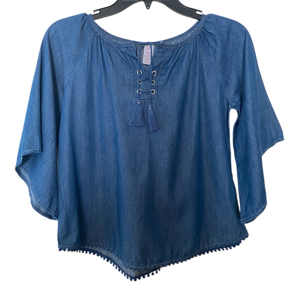 Justice women’s Blue Long Sleeve Top with Tassel Front Tie Size 10